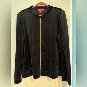 Lilly Pulitzer Evanna Black Velour Full Zip Jacket EUC XXL